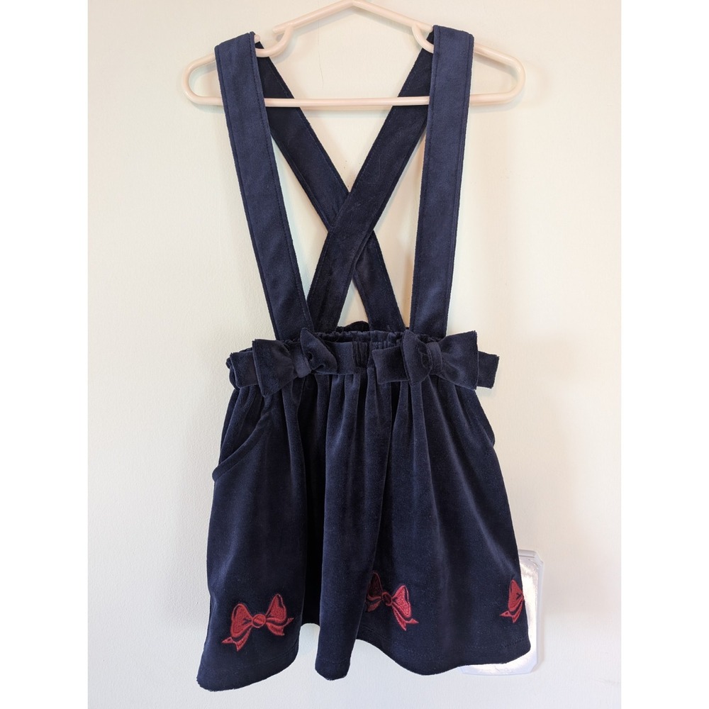 Disney Velvet Overall Dress Girls Size 3T Minnie Mouse Bows Blue Red Jumper